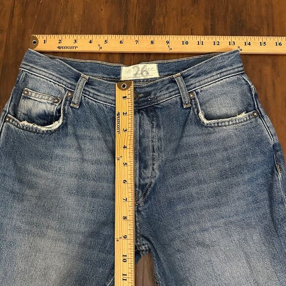 WE THE FREE Maggie Jeans Blue Ankle Chewed Hem Straight Leg Frayed - Picture 11 of 13